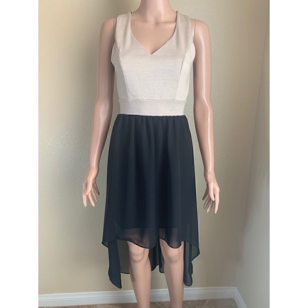 Mystic High Low Open Back Dress Tan Black Size Medium Y2K Party Dress